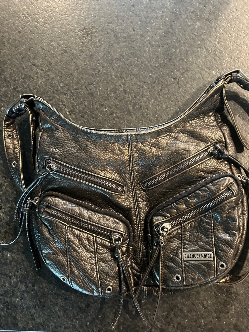 Leather Multi-Zip Hobo Shoulder Bag - Gunmetal - Picture 12 of 15